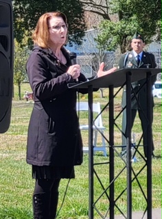 Kaylon speaking at the Agent Orange Memorial in Springfield, Tennessee, on March 29, 2023